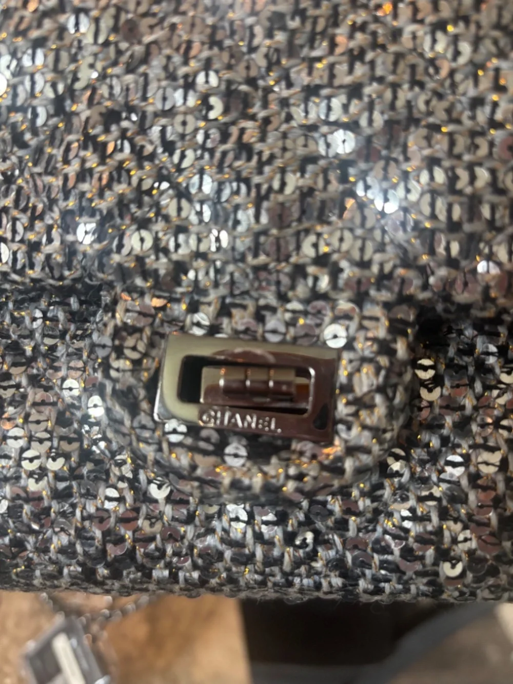 Chanel 2.55 Reissue Silver Sequin Tweed Flap Bag